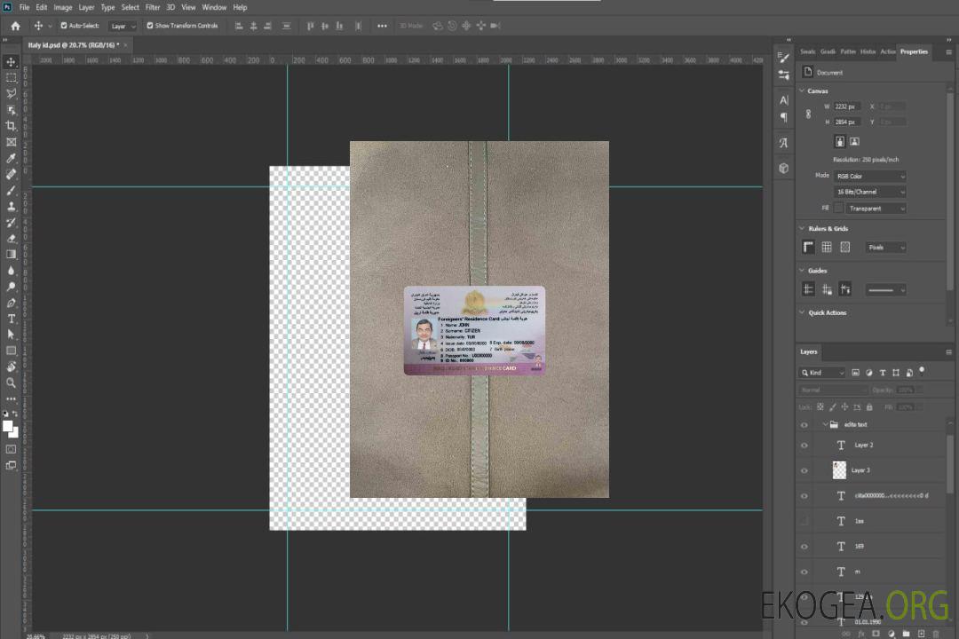 Photolook de la carte de séjour en Irak (Kurdistan) DEVANT template